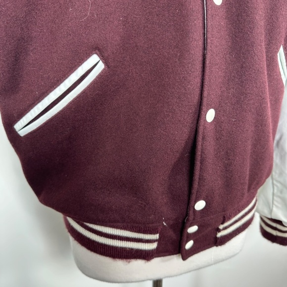 Vintage BUTWIN USA Maroon Wool White Leather Reversible Bamber Jacket Men's L - Picture 4 of 15